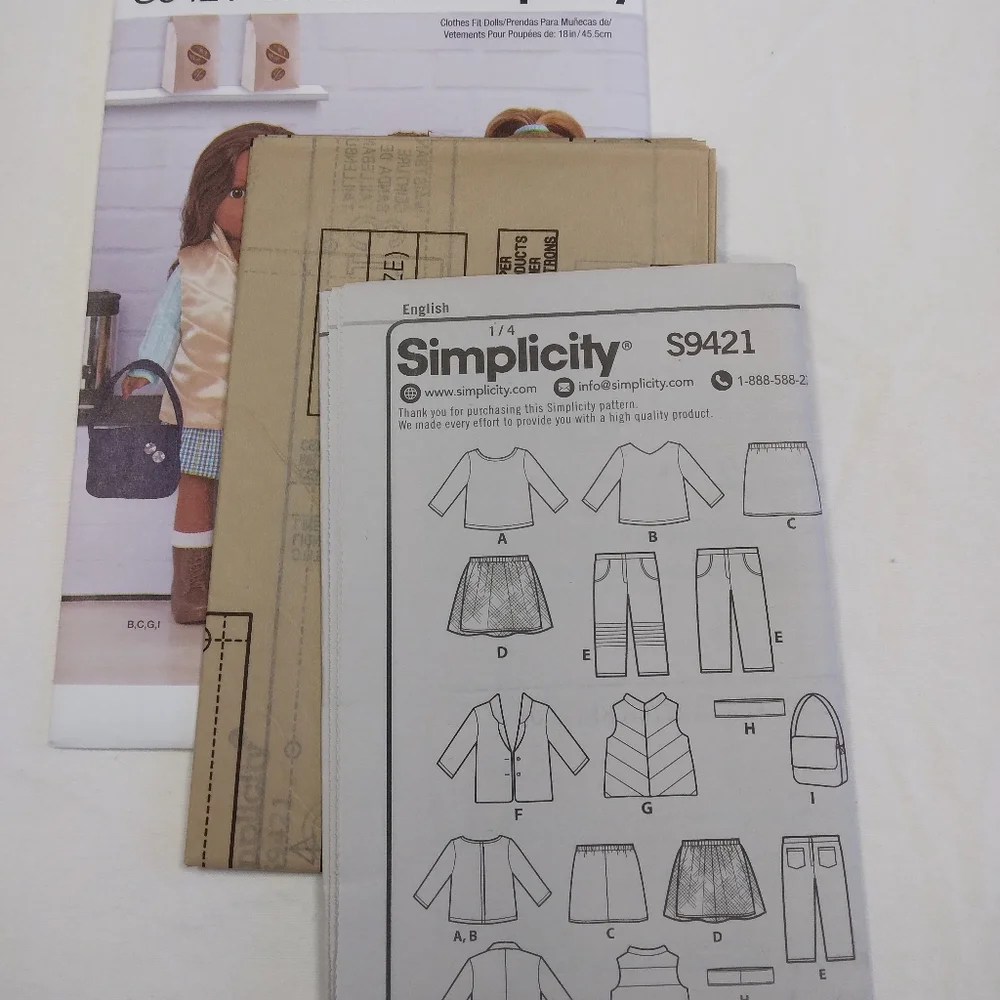 Simplicity S9421 Wardrobe fits American Girl Doll & 18